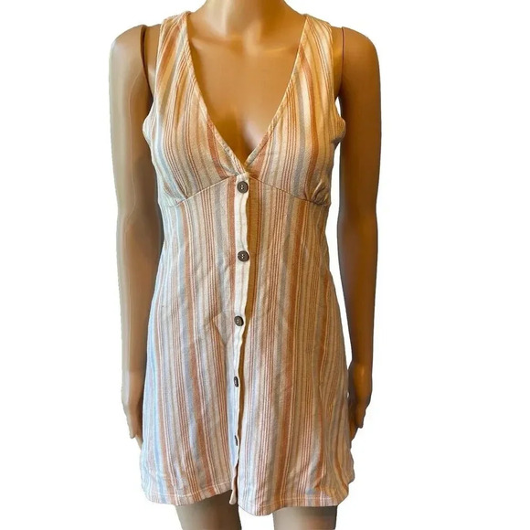Pull&Bear Dresses & Skirts - Pull & Bear Mini Dress Sz S Sexy Flirty Sleeveless V Neck Stretch Button Front